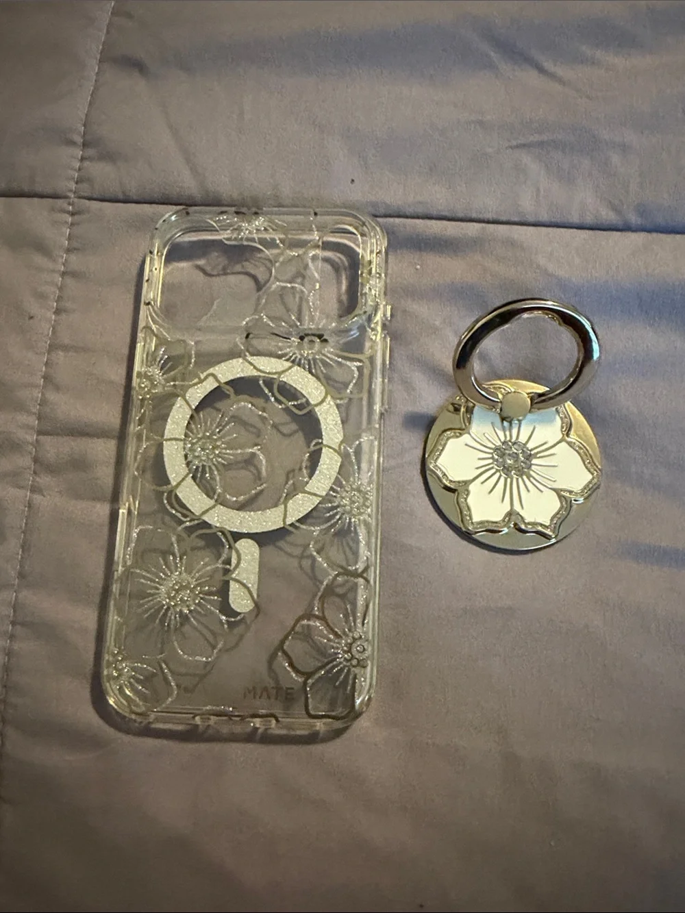 Case-mate Clear Glitter Floral Phone Case with Gold Ring 17 Pro Max NWOT